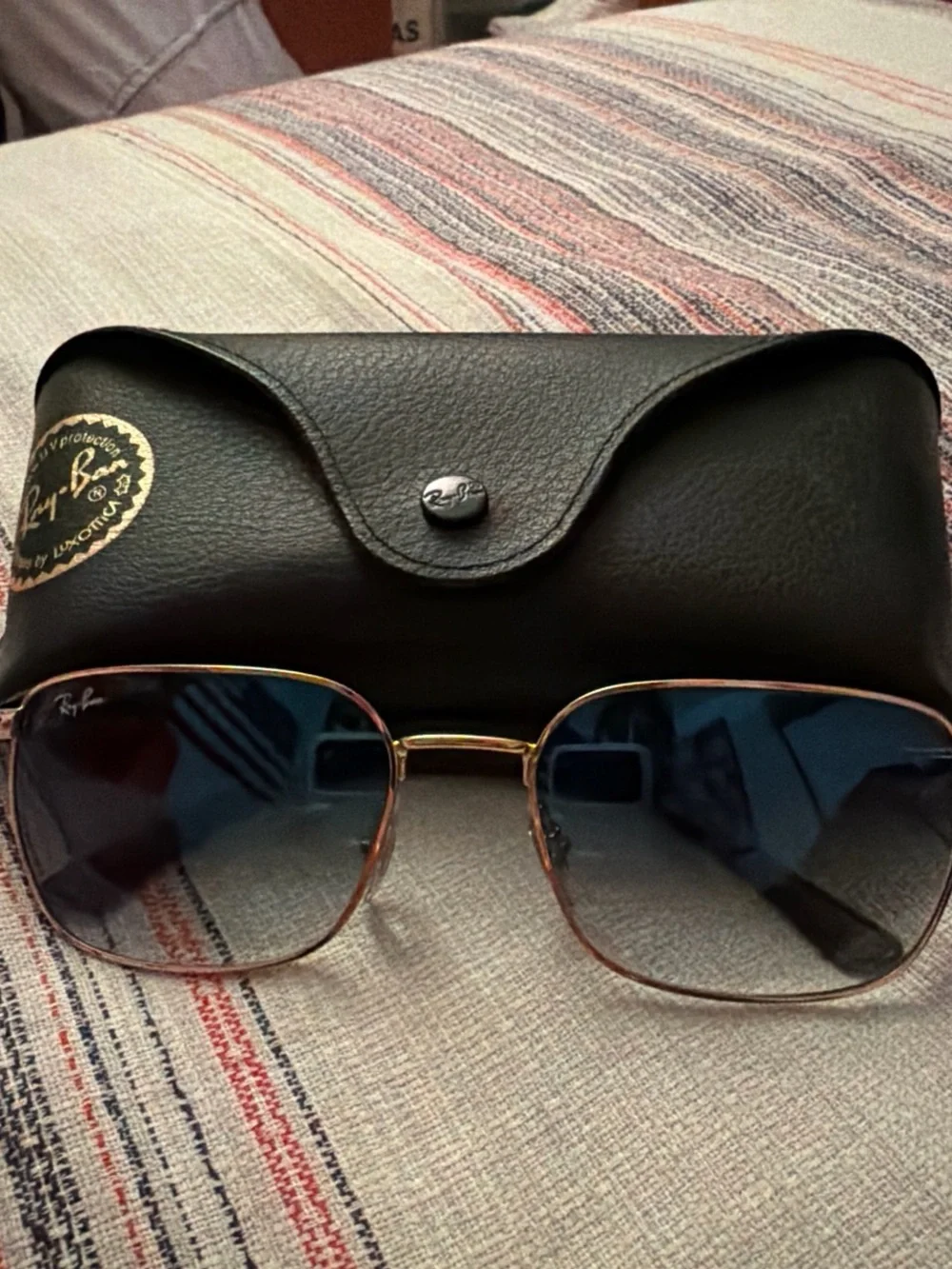Ray-Ban Gold Frame Sunglasses with Blue Lenses